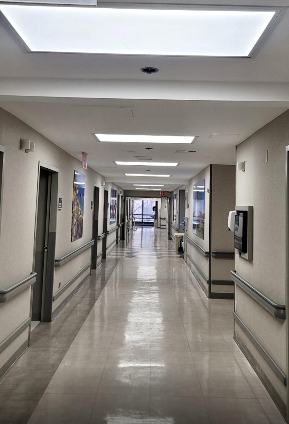 A long hallway with doors